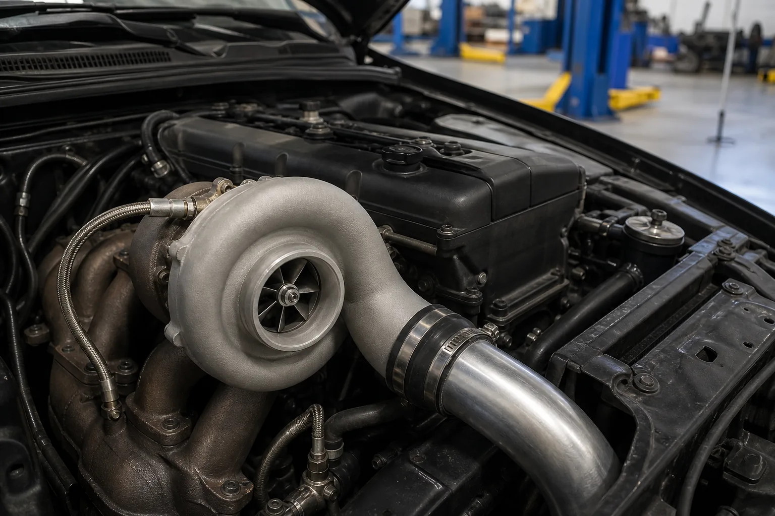 Unbranded turbocharger installed on an inline engine