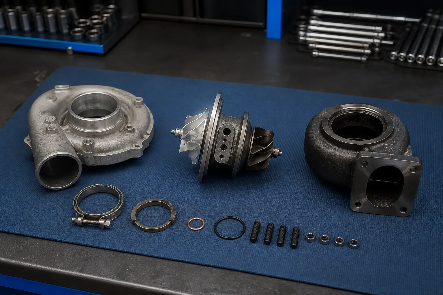 Turbocharger housings and center assembly arranged for rebuilding